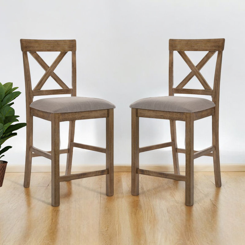 Guth Counter Height Chairs in Tan Linen and Weathered Oak (Set of 2)