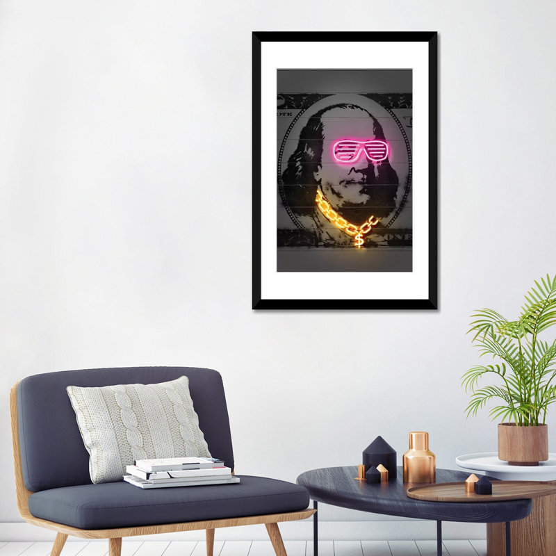 « franklin' », reproduction d’impression sur toile, H 32 po x l 24 po x P 1 po, Papier d'art encadré noir, Blanc