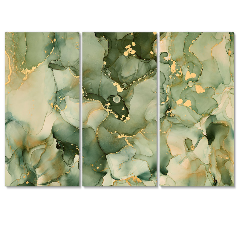 Abstrait vert luxueux, art fluide sur toile moderne - Art fluide de luxe I, H 28 po x l 36 po x P 1 po