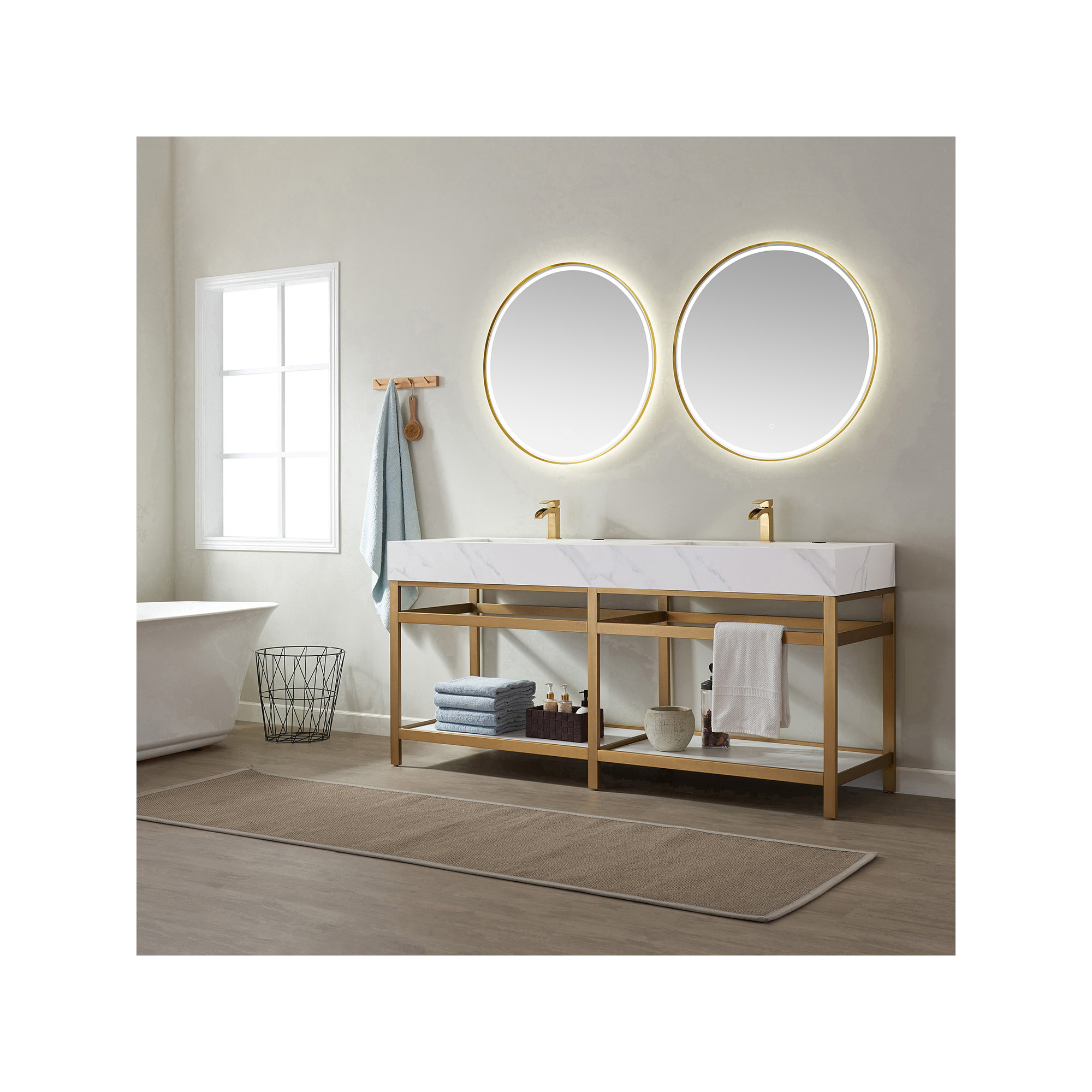 Bilbao 72'' Double Bathroom Vanity, VNOV2104, Brushed Gold