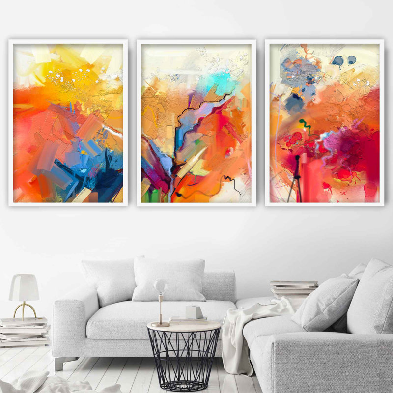 Summer Sunset - 3 Piece Single Picture Frame Painting, 43cm H x 33cm W , White Framed