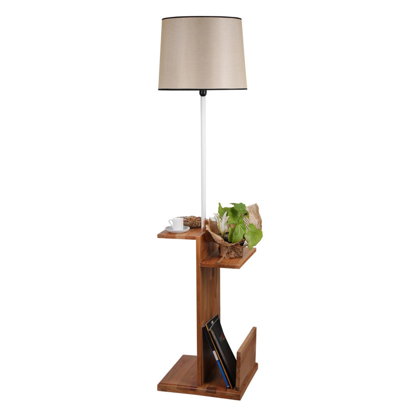 Pamela 170cm Tray Table Floor Lamp, French Beige, Brown/White
