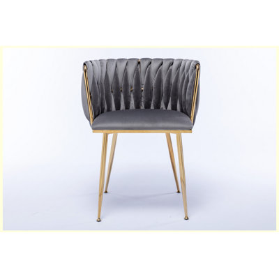 Set of 2 Modern Grey Velvet Dining Chairs with Golden Metal Frame and Legs