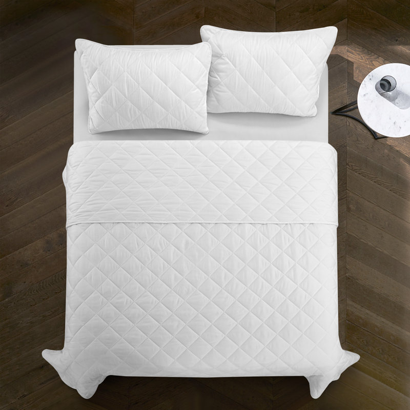 Ensemble de courtepointe réversible 3 pièces Quilts, Blanc, Courtepointe grande + 2 taies décoratives