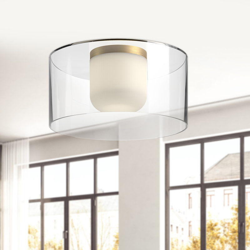 Birch Glass LED Flush Mount, Brushed Gold/Clear, 6.75" H x 12" W x 12" D