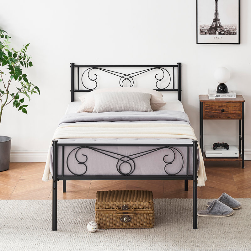 Twin  Sturdy Metal Platform Bed Frame for Kids with Headboard & Footboard, Heavy Duty Steel Slats, Noise-Free with Underbed Storage, Easy Assembly - Black