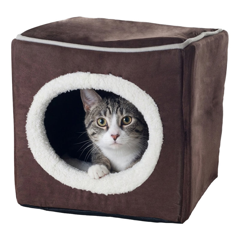 Maison pour chat PETMAker - Lit d'intérieur avec coussin en mousse amovible - Tente pour chiots, lapins, cochons d'Inde, hérissons et autres petits animaux, brun foncé