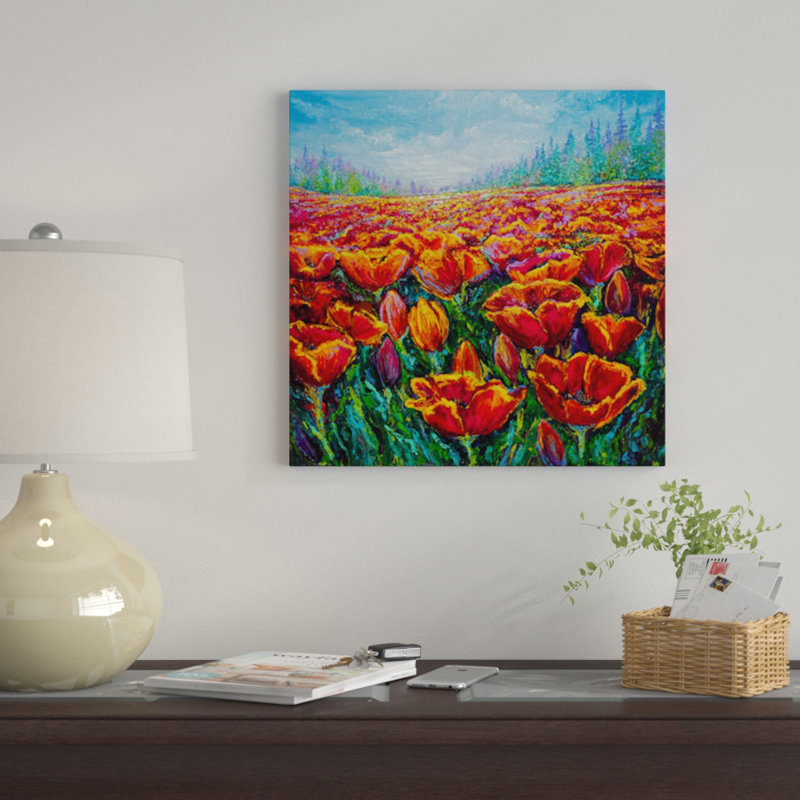 «Tulip Time» par Kimberly Adams, impression sur toile, H 26 po x l 26 po x P 1,5 po, Toile avec cadre flottant noir