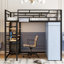 Lit mezzanine double en métal avec bureau, tablettes, prise électrique, lampe à DEL et garde-robe en noir. Économisez de l'espace dans votre maison. Construire. L 77,4 po x l 56,5 po x H 66,5 po. Matelas non inclus. Tablettes noires à assembler,-606493730-606493732