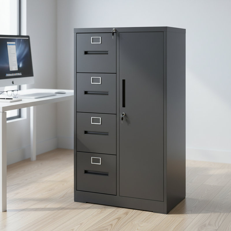 Classeur vertical en acier à 4 tiroirs pour bureau, chambre à coucher ou salon, Black