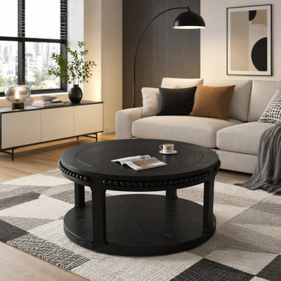 Round Solid Wood Coffee Table & Sofa Table - Two-Tier Thickened Top, Sturdy Legs