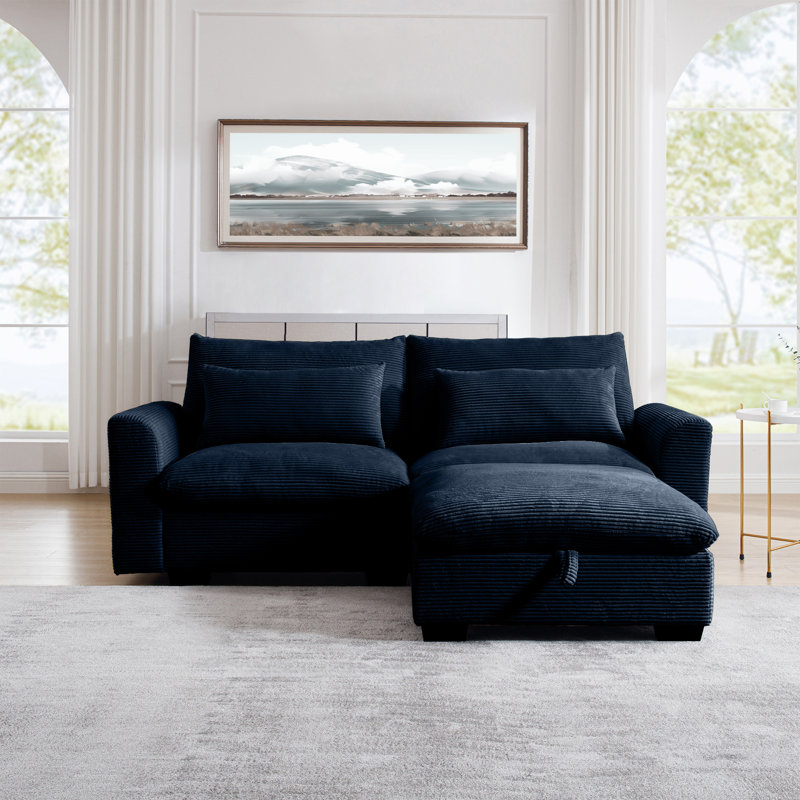 Karaka Sectional Sofa Comfy Corduroy Couch For Living Room With Pillows And Round Armrests, Modern Corduroy Sofa Sleeper Deep Couches With Storage Ottoman