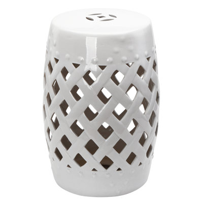 Outsunny 13" X 18" Ceramic Garden Stool With Woven Lattice Design & Glazed Strong Materials Decorative End Table by Longshore Tides