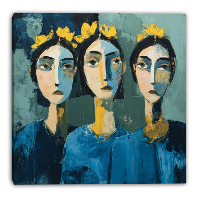 Three Sisters in Blue Wrapped Canvas Wall Art