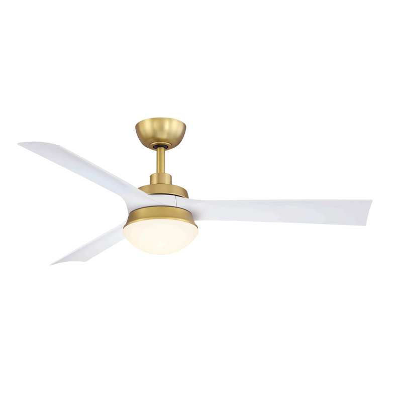 Barlow 52 inch Indoor/Outdoor Ceiling Fan with LED CCT Select Light Kit - Brushed Satin Brass with Matte White blades, White