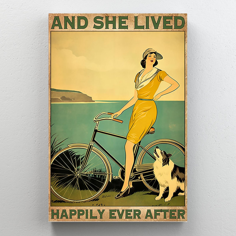 «Ilhaam Bicycle And She Lived Happily», reproduction d'art graphique sur toile tendue 1 pièce, H 20 po x l 16 po x P 1,25 po