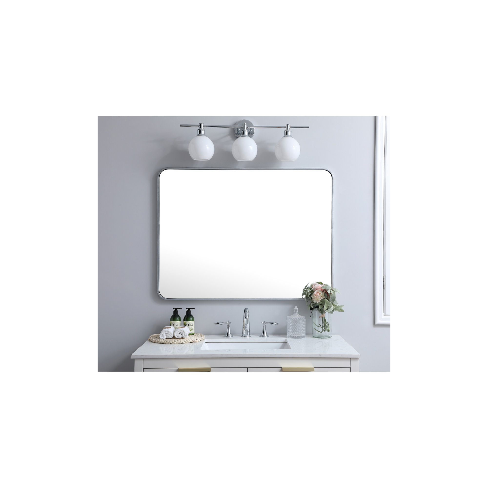 Sabine Metal Rounded Rectangle Wall Mirror, 40" x 30", Silver