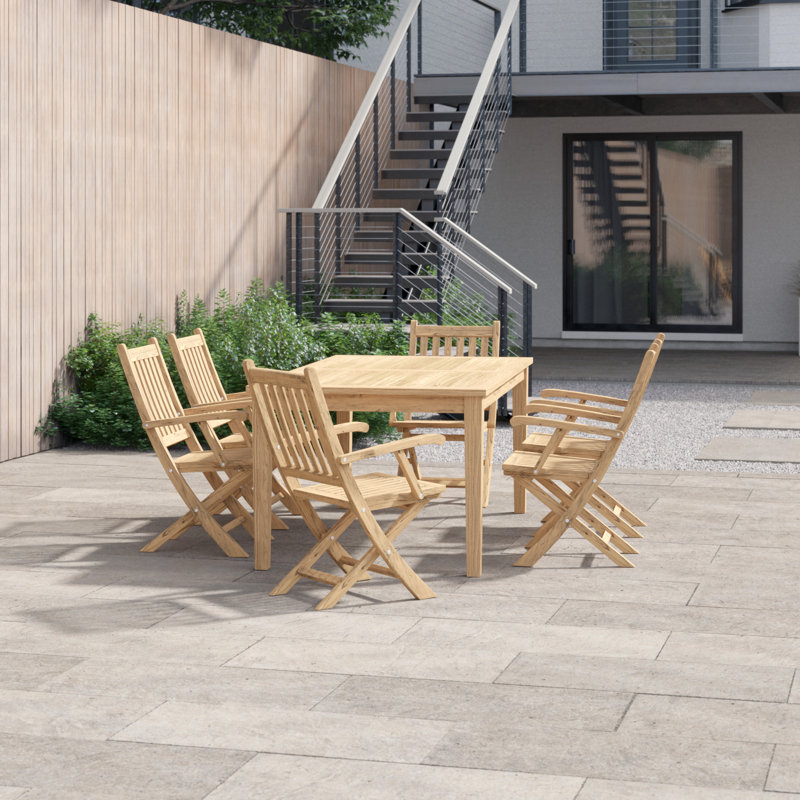 Marina 7 Piece Outdoor Patio Teak Outdoor Dining Set, (72" L x 40" W x 30.5" H)
