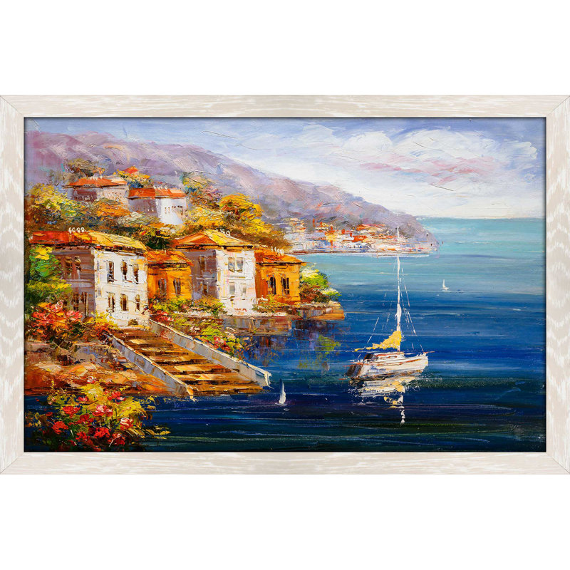 «Colorful Sea», reproduction encadrée, H 21,5 po x l 27,5 po x P 0,75 po, Cadre crème délavé