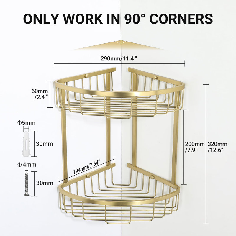 Wall Mounted Required Stainless Steel Shower Caddy, Gold