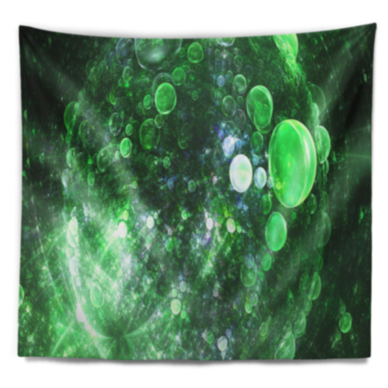 Tapisserie à la planète de bulles abstrait vert abstrait, H 32 po x l 39 po