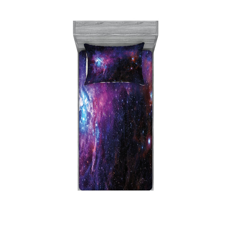 Drap-housse et coussin décoratif Ambesonne Galaxy, mauve, noir, bleu, Twin Sheet Set + 5 Additional pieces