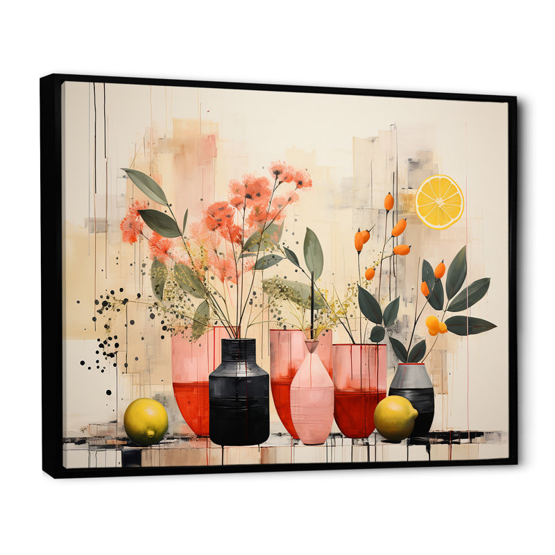 Décoration murale bohème jaune - Boho Pottery, H 30 po x l 40 po x P 1,5 po, Cadre flottant noir