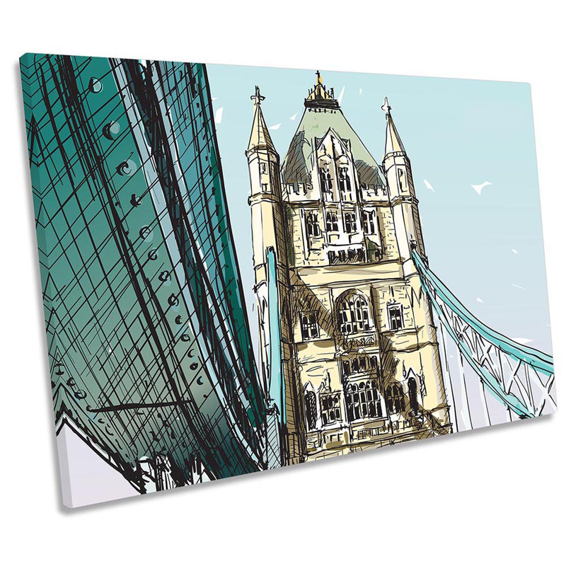 London Tower Bridge Modern - Wrapped Canvas Painting, 40.6cm H x 61cm W x 2cm D
