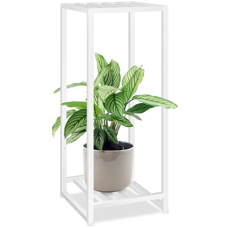 White Heavy Duty 2-Tier Metal Plant Stand for Indoor and Outdoor