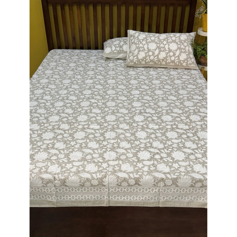 Hand Block Printed Pure Cotton Bedsheet Set With Pillow Covers
