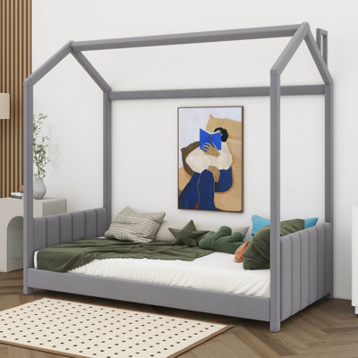 Structure de lit simple, lit en velours pour enfants, lits plateforme en bois avec lattes Montessori, aucun sommier tapissier requis