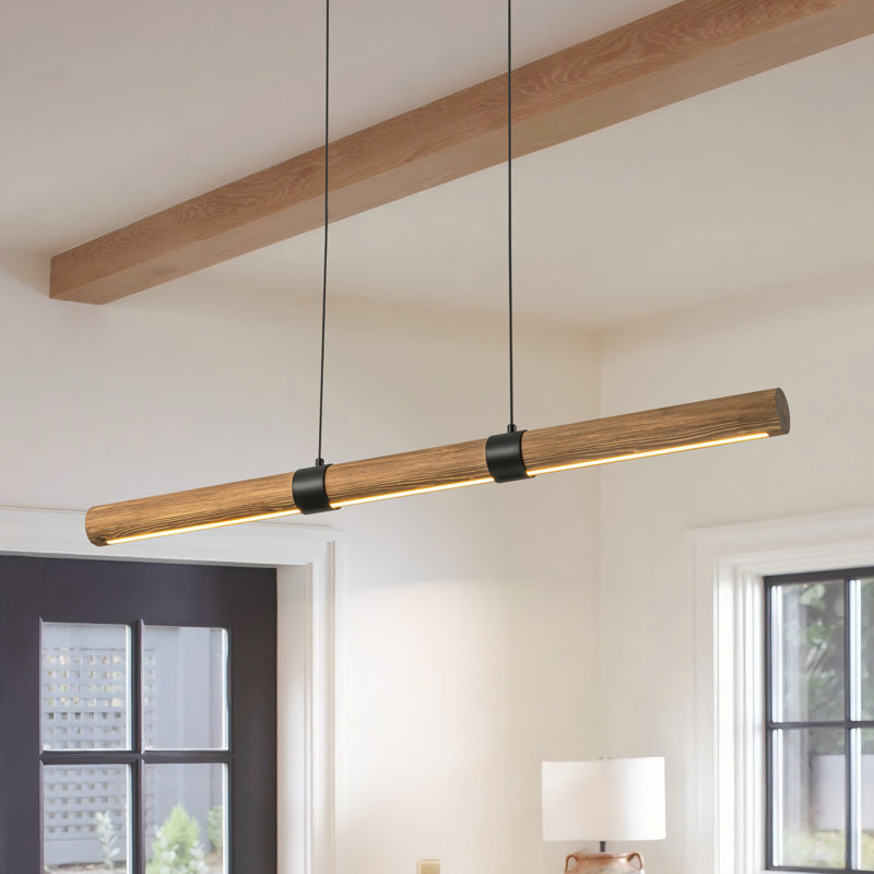 1- Light Kitchen Island Modern Linear LED Pendant with Wood Accents