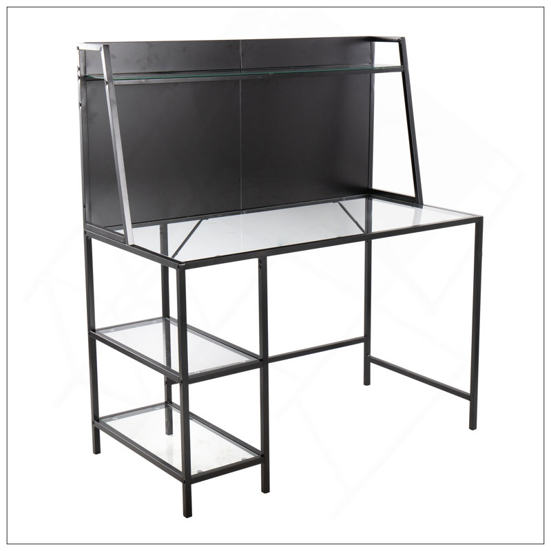 Bureau contemporain sophistiqué avec rangement supplémentaire et fabrication durable, Transparent / noir