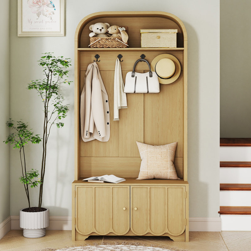 Arbre d'entrée de 31,4 po de largeur avec banc et rangement pour chaussures, Natural