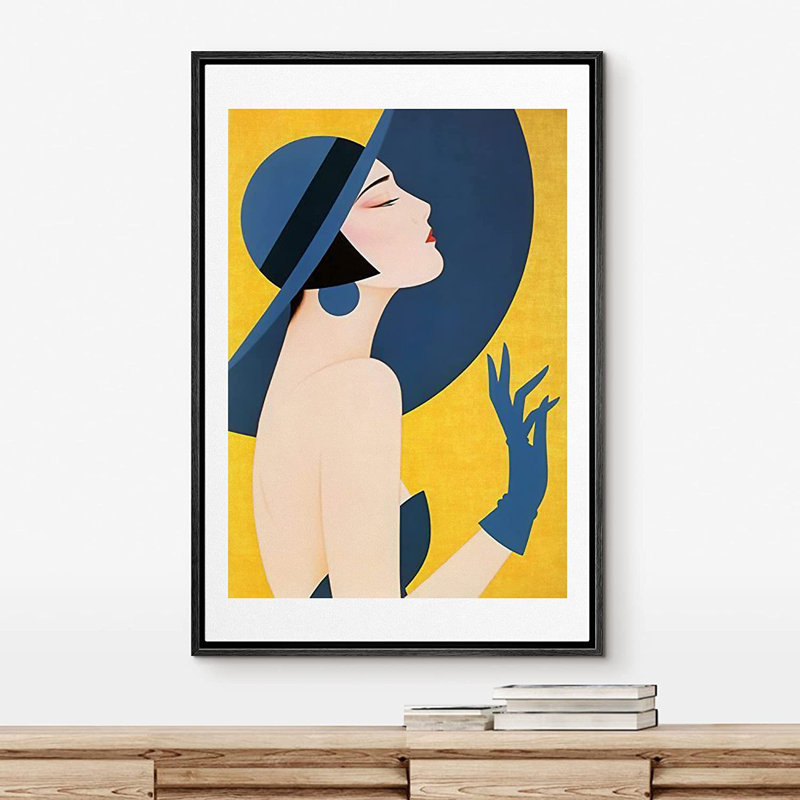 Art mural IDÉE4WALL, reproduction d'art sur toile encadrée rouge, bleu sarcelle et blanc, abstrait, formes géométriques, illustrations, art moderne, chic et coloré pour le salon, la chambre à coucher, le bureau - 24 po x 36 po - noir