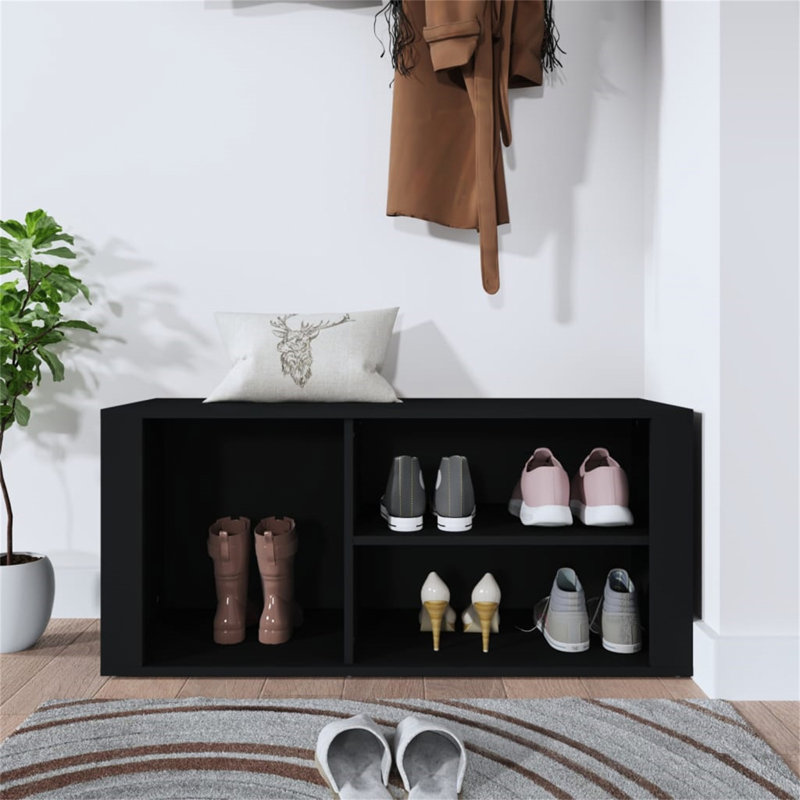 Minot Cotton Blend Upholstered Storage Bench, Black