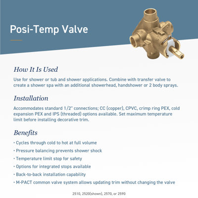 M-Pact Posi-Temp CC Connection Pressure Balancing Valve with Safety Stop