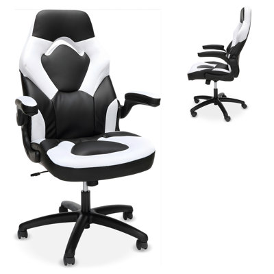 Fauteuil de jeu ergonomique pour adultes RESPAWN 3085, siège de bureau à haut dossier avec appui-tête et accoudoirs rabattables, siège de jeu en cuir de style course avec support lombaire, siège de bureau d'ordinateur de jeu vidéo - tissu gris
