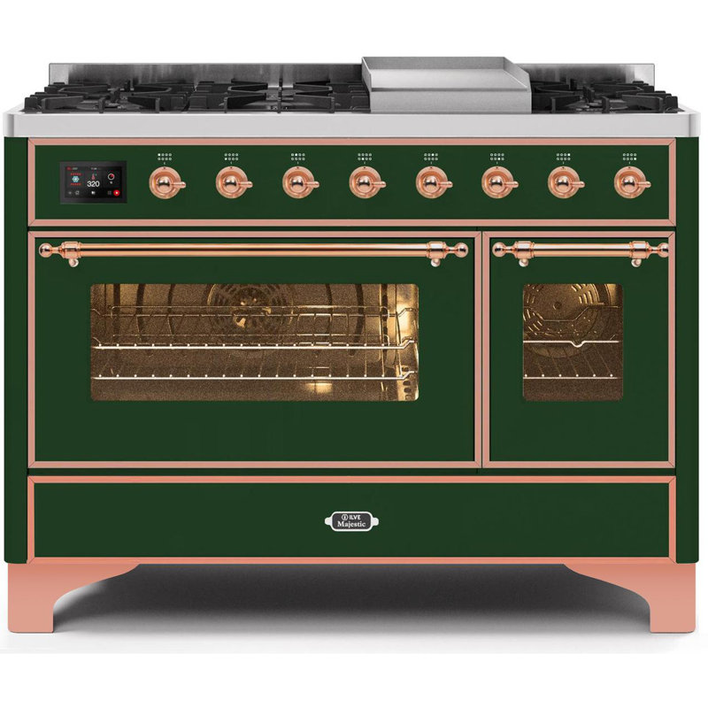 Majestic II 48" 5.02 cu. ft. Freestanding Dual Fuel Range with Griddle, Liquid Propane, Emerald Green/Copper