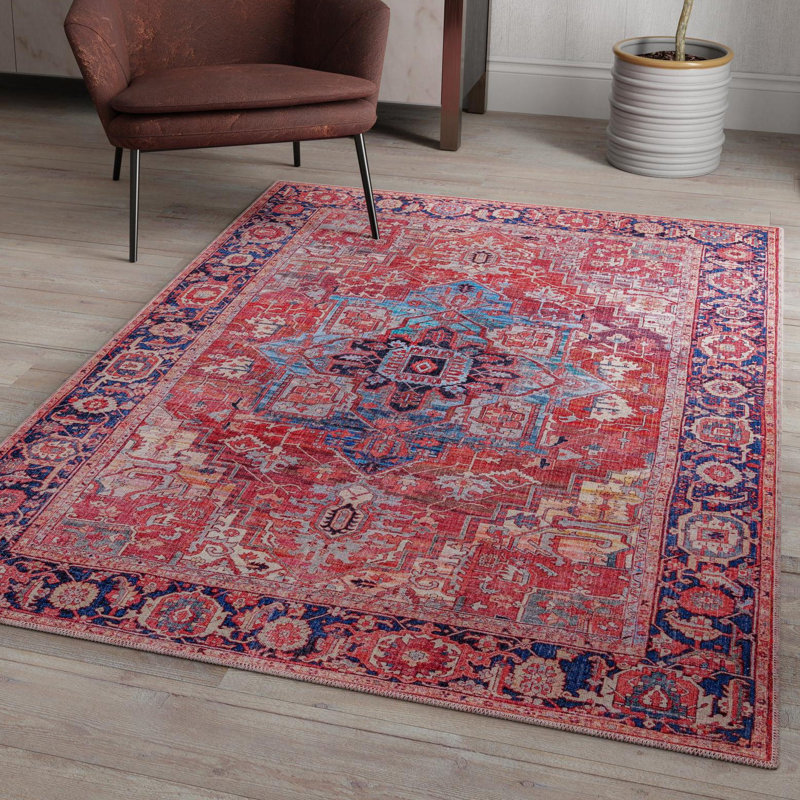 Tapis oriental rouille / bleu Haigh, Rectangle 4 pi 1 po x 6 pi 1 po