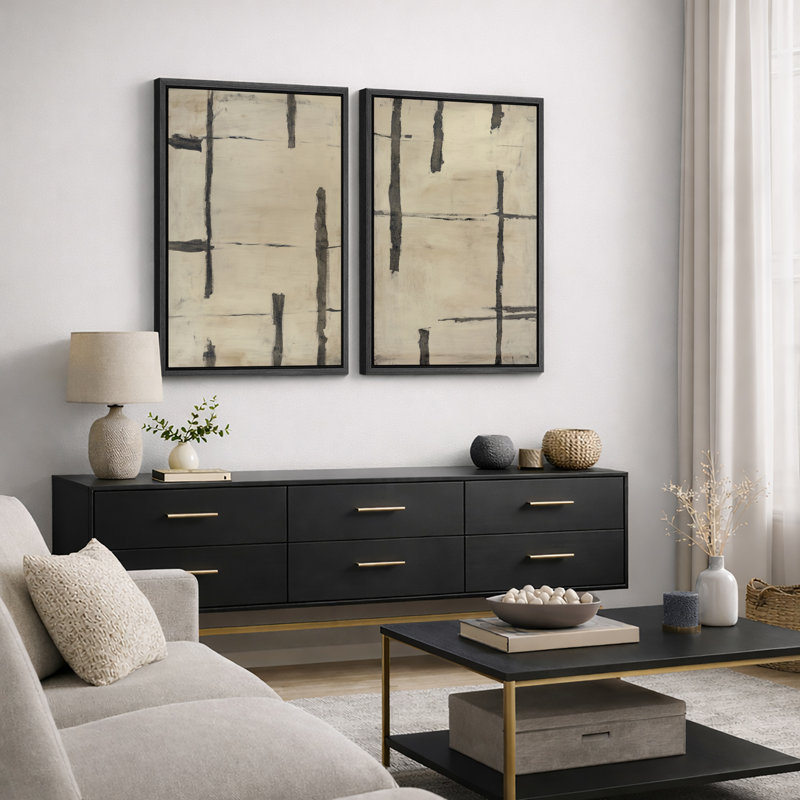 «Neutral Linear Abstract Art», images de salon, estampe numérique sur toile encadrée, 2 pièces, H 24 po x l 32 po x P 1,5 po