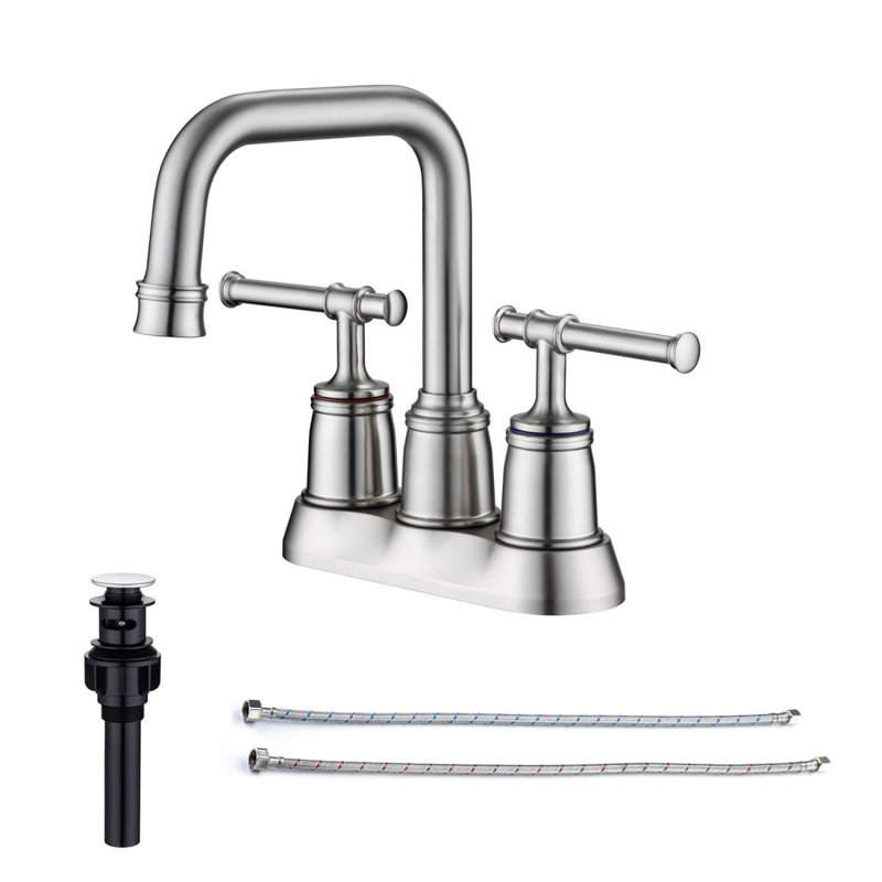 Robinet de salle de bain central à 2 poignées avec drain N3008H, Nickel brossé