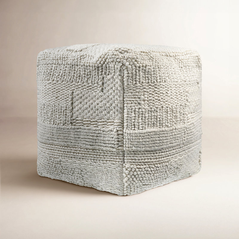 Upholstered Pouf, Light Silver