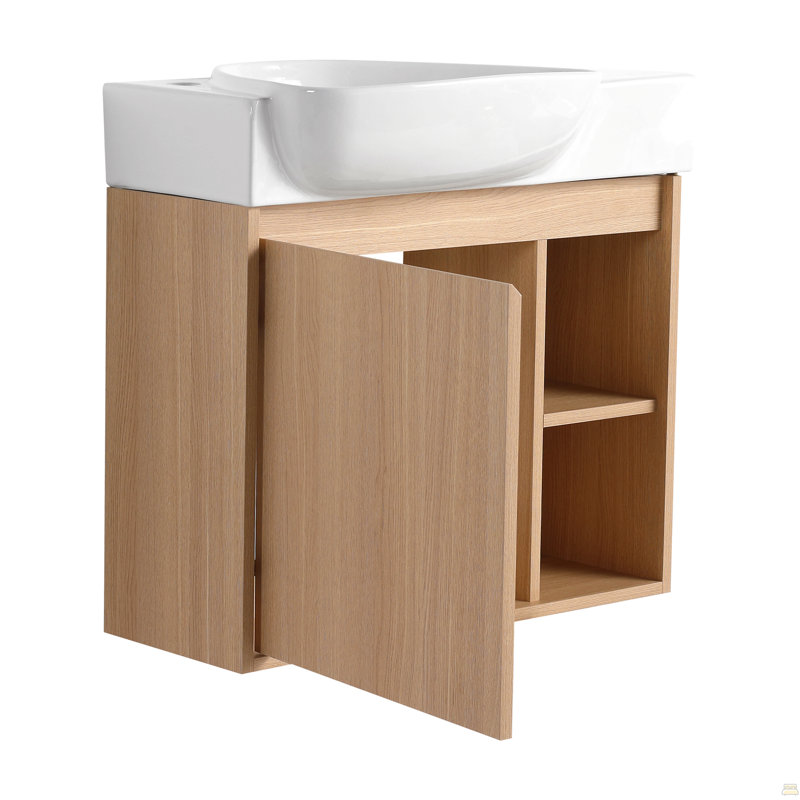 Meuble-lavabo mural 26 po avec lavabo en céramique blanche et porte à fermeture en douceur, emballage KD