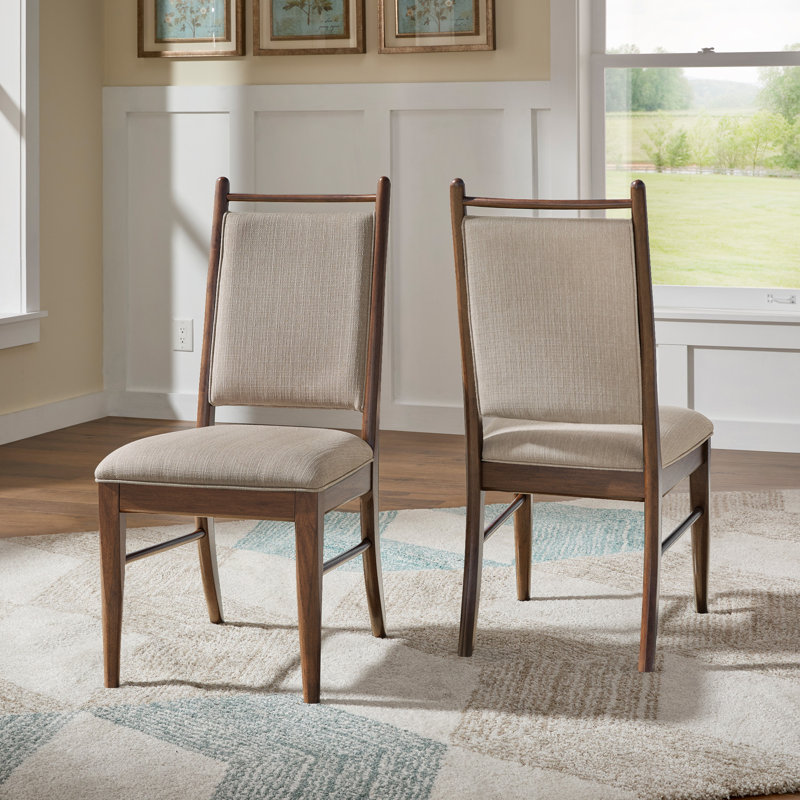 Cipolla Wood Finish Beige Fabric Dining Chair, Brown Wood