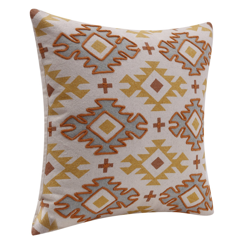 Geometric 100% Cotton Throw Square Pillow Cover, Polyester, Yellow/Rust
