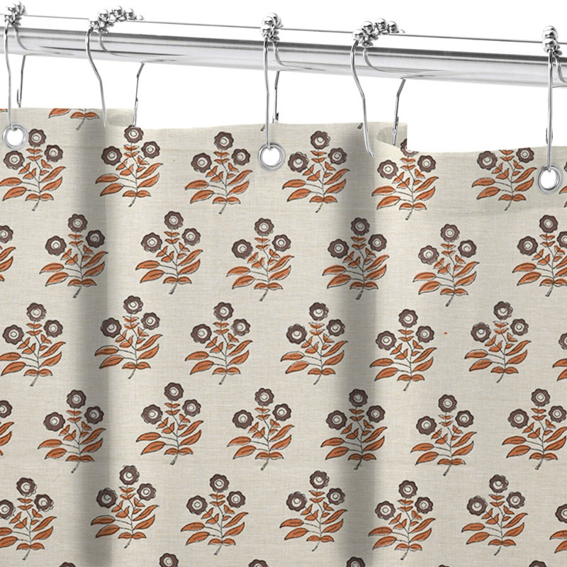 Rideau de douche fabriqué à la main à motif floral indien |  Accessoire de salle de bain, Neha, brun, H 29 po x l 56 po