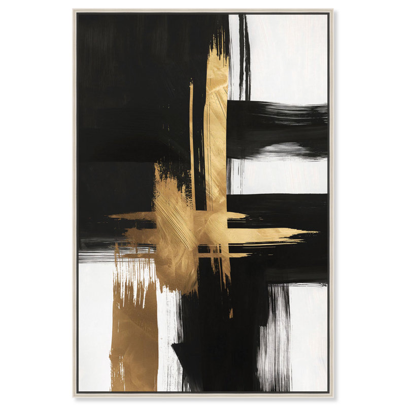 «Golden Contrast I», feuille d'or, art mural par Art Remedy, Cadre argenté, H 31 po x l 21 po x P 1,2 po
