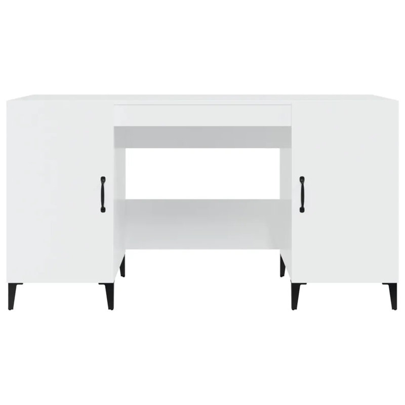 Korhan Computer Desk, High Gloss White/Black
