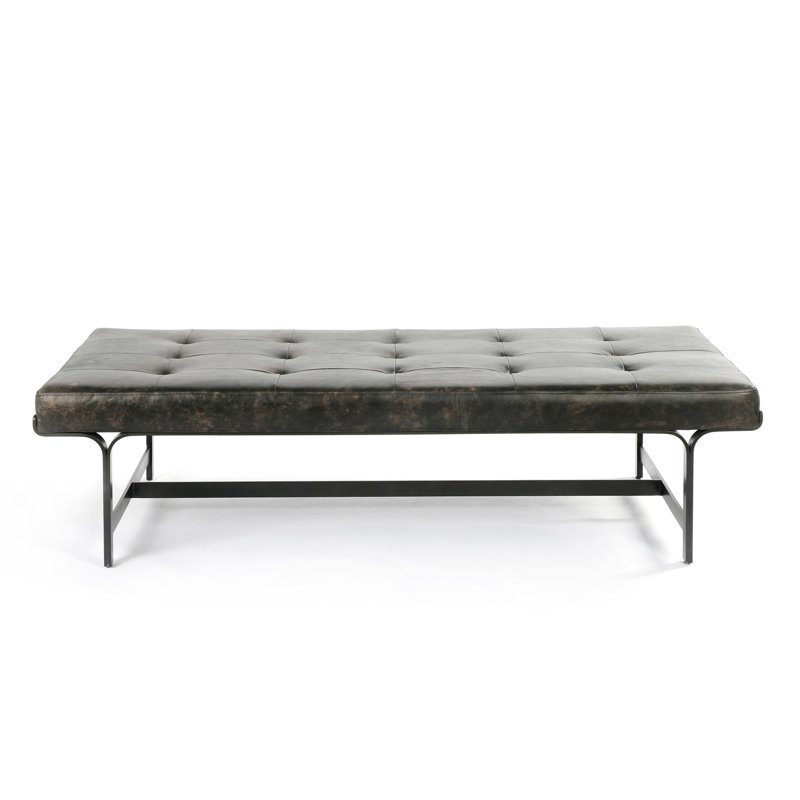 Ebony Leather and Metal Rectangular Coffee Table